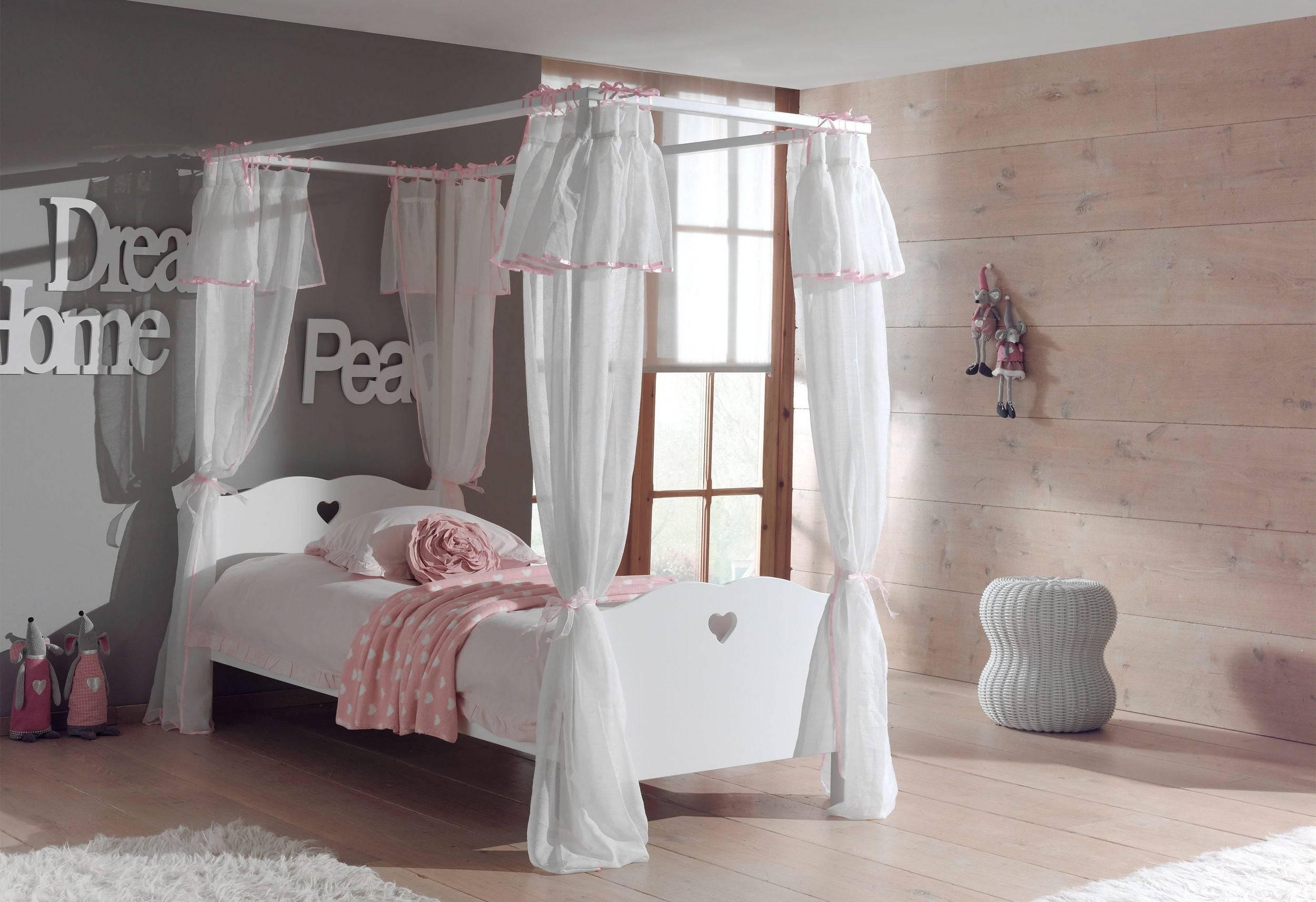 Amori Himmelbett 90x200 cm inkl. Lattenrost und Betthimmel, Ausf. MDF – Wooden Love e.K