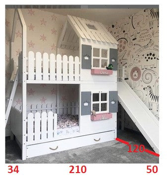 Unik våningssäng TRISTAN för 2 barn med rutschkana