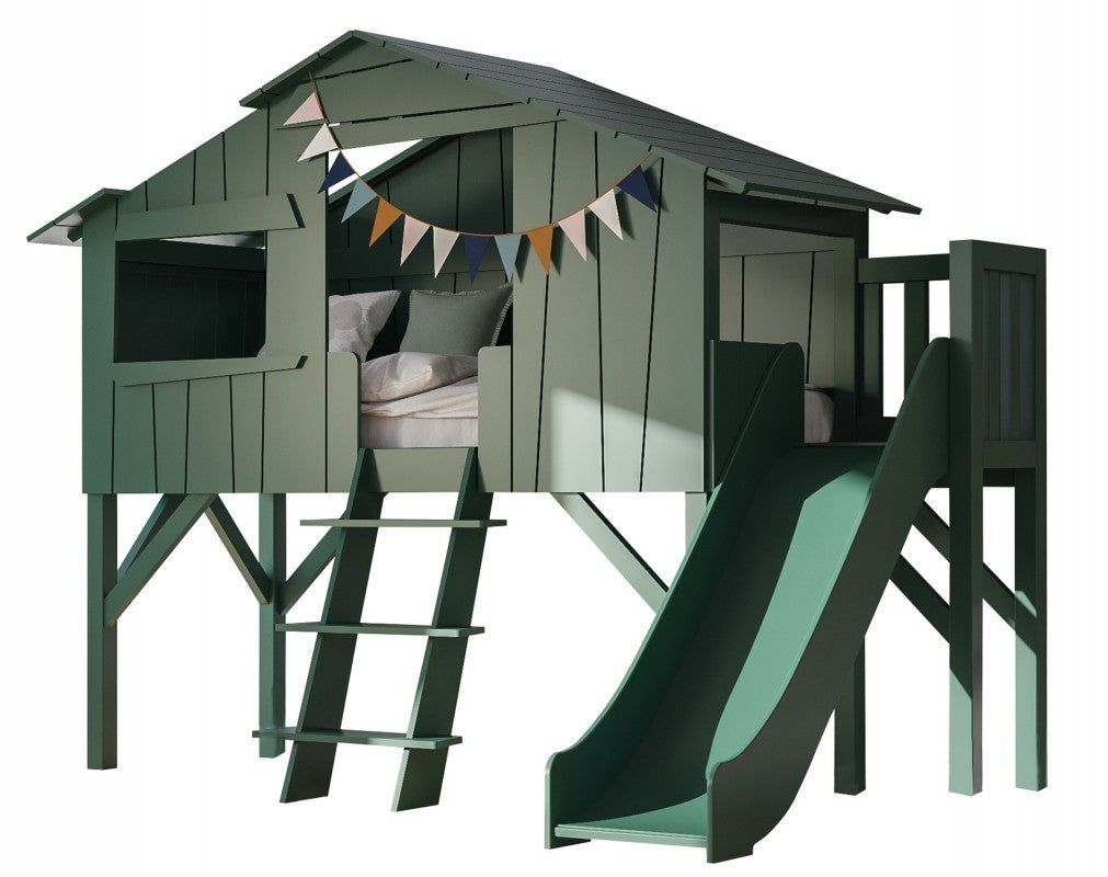 Mathy by Bols Loft Bed With Slide Tree- House Bunk - Bed Cottage - House Bed