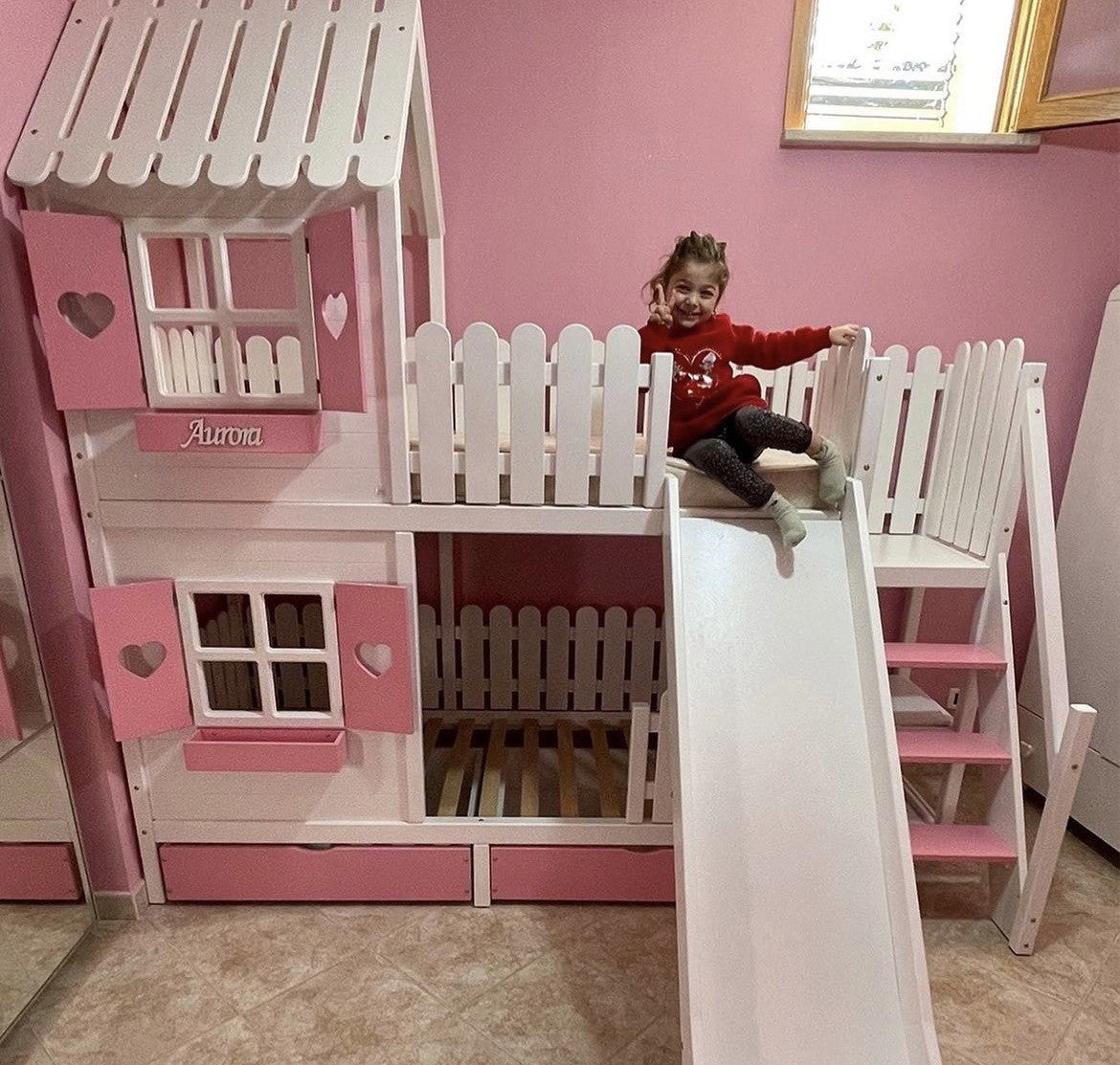 Tolles Hochbett Hausbett HILJA mit Rutsche