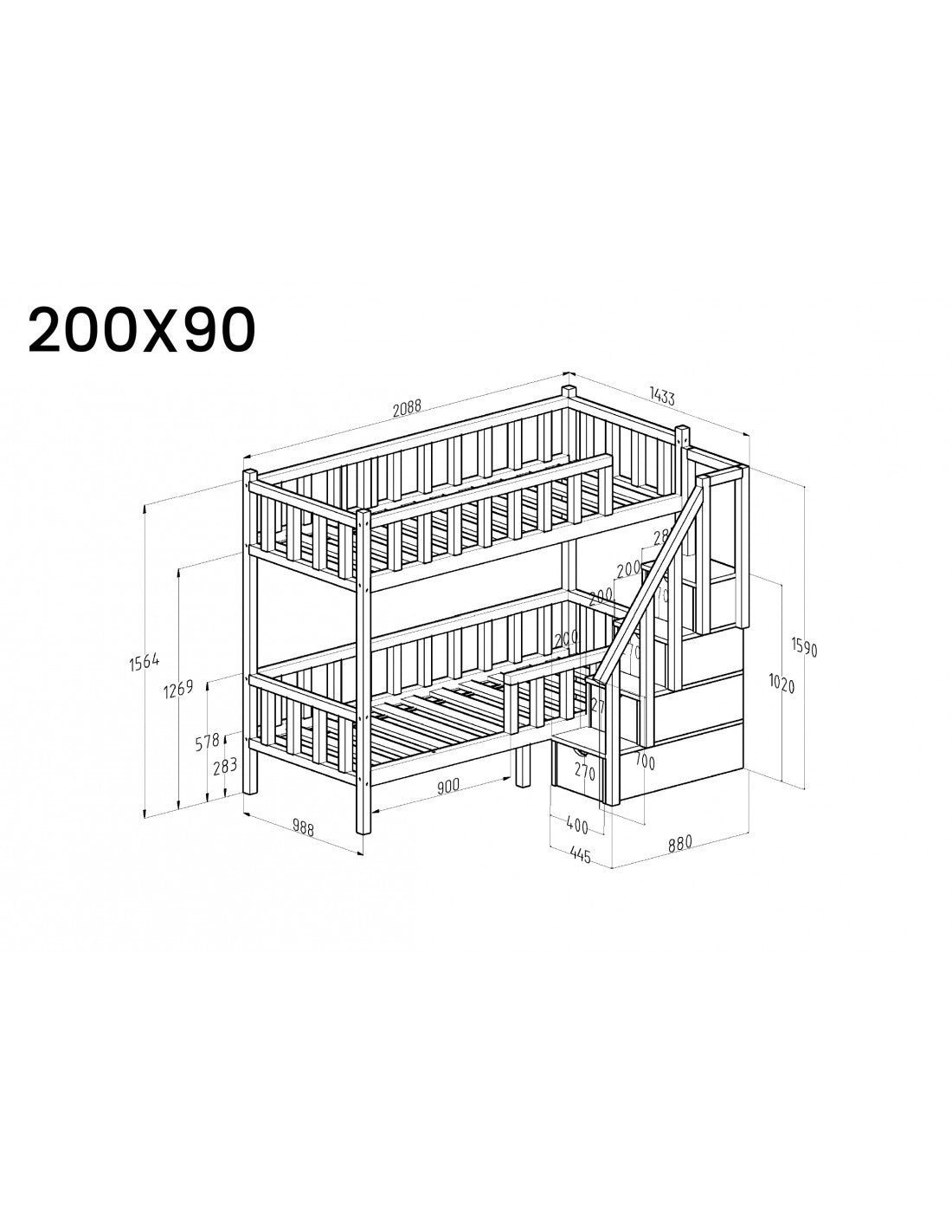 Filip bunk bed with steps - front entrance