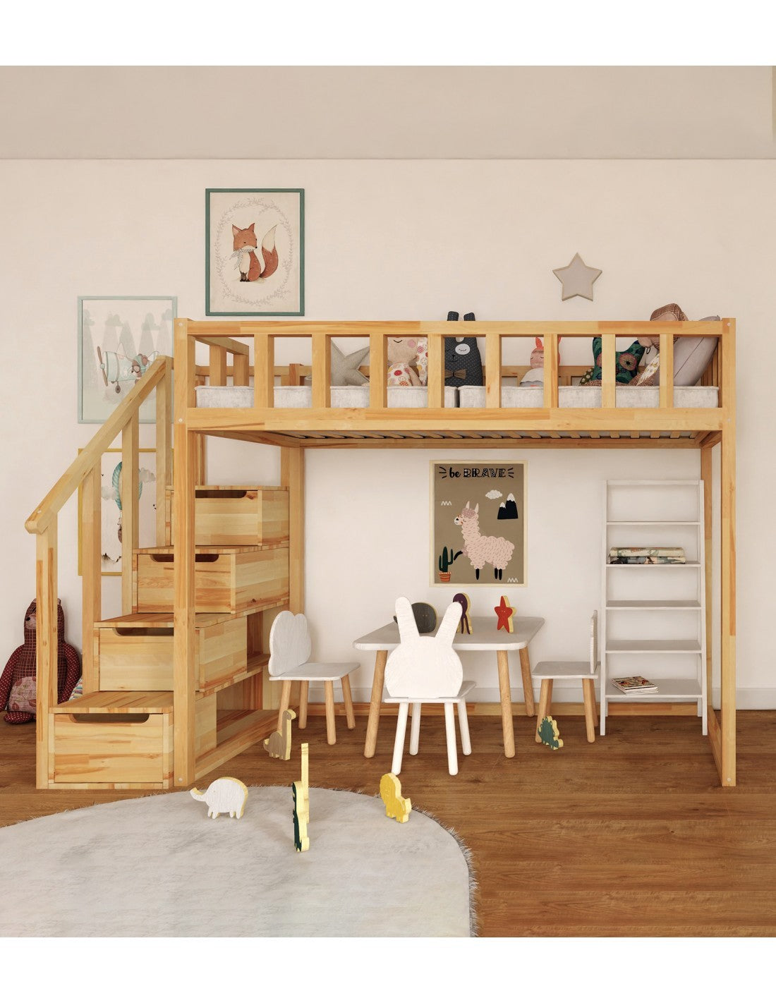 Filip loft bed with steps - side entrance