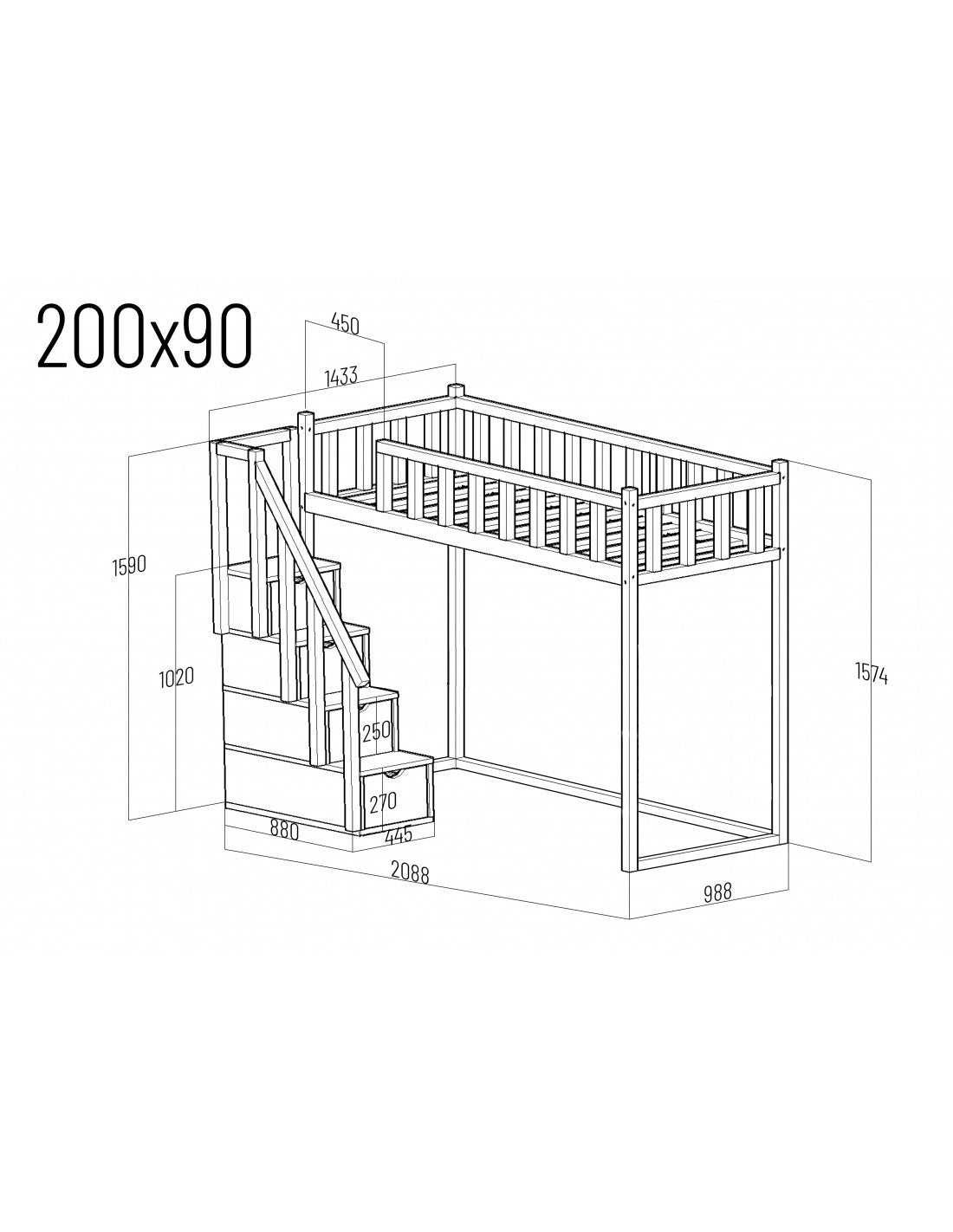 Filip loft bed with steps - front entrance