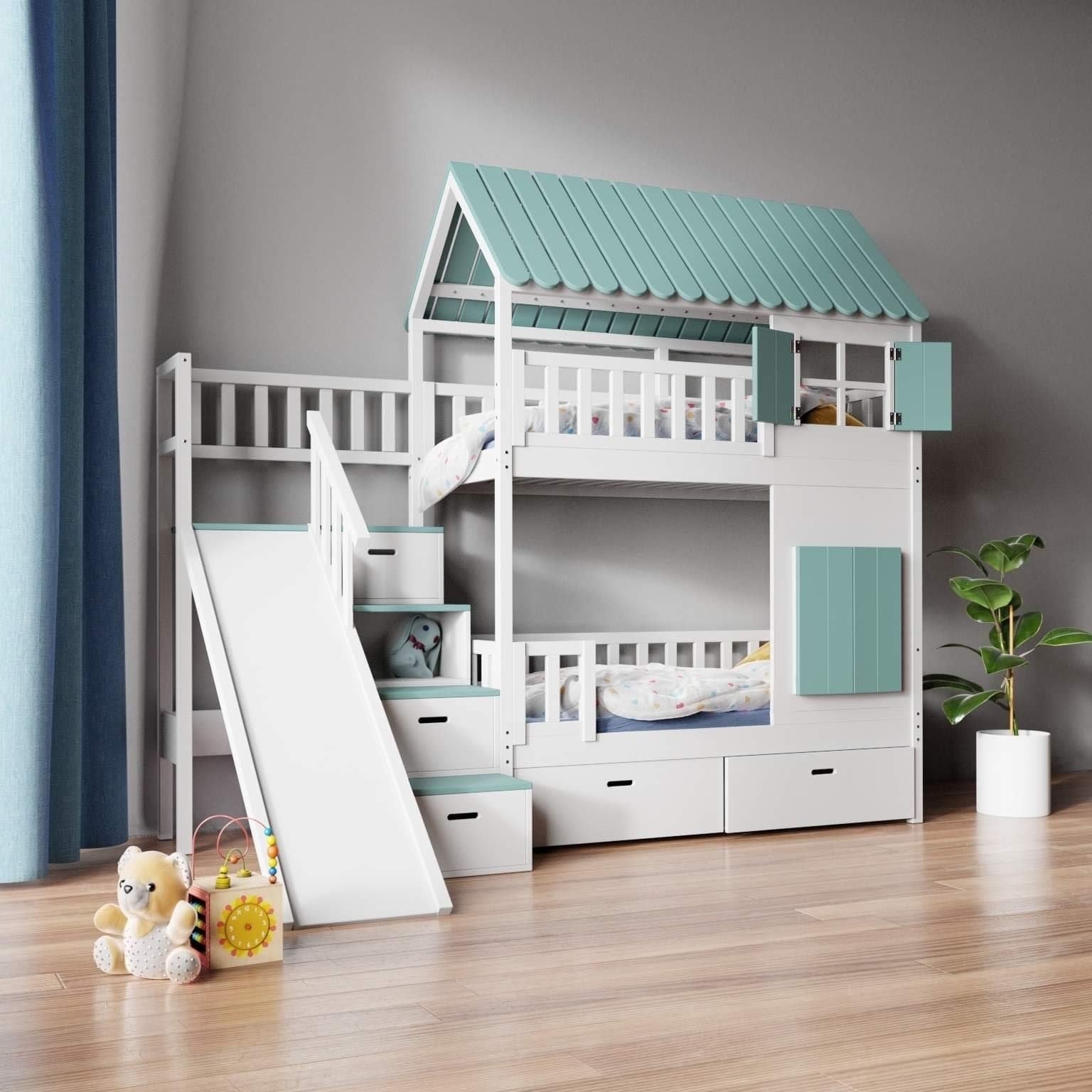 Hochbett IZZY mit Rutsche und Treppe