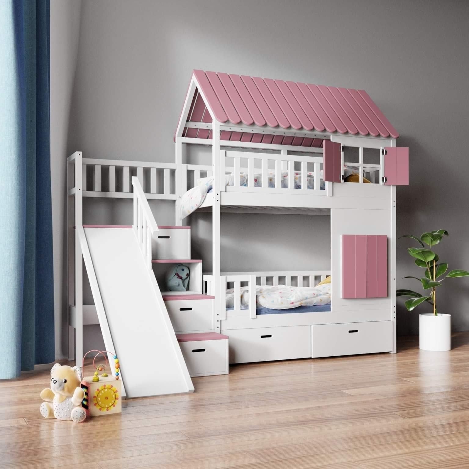 Treehouse bunk bed IZZY with slide and stairs