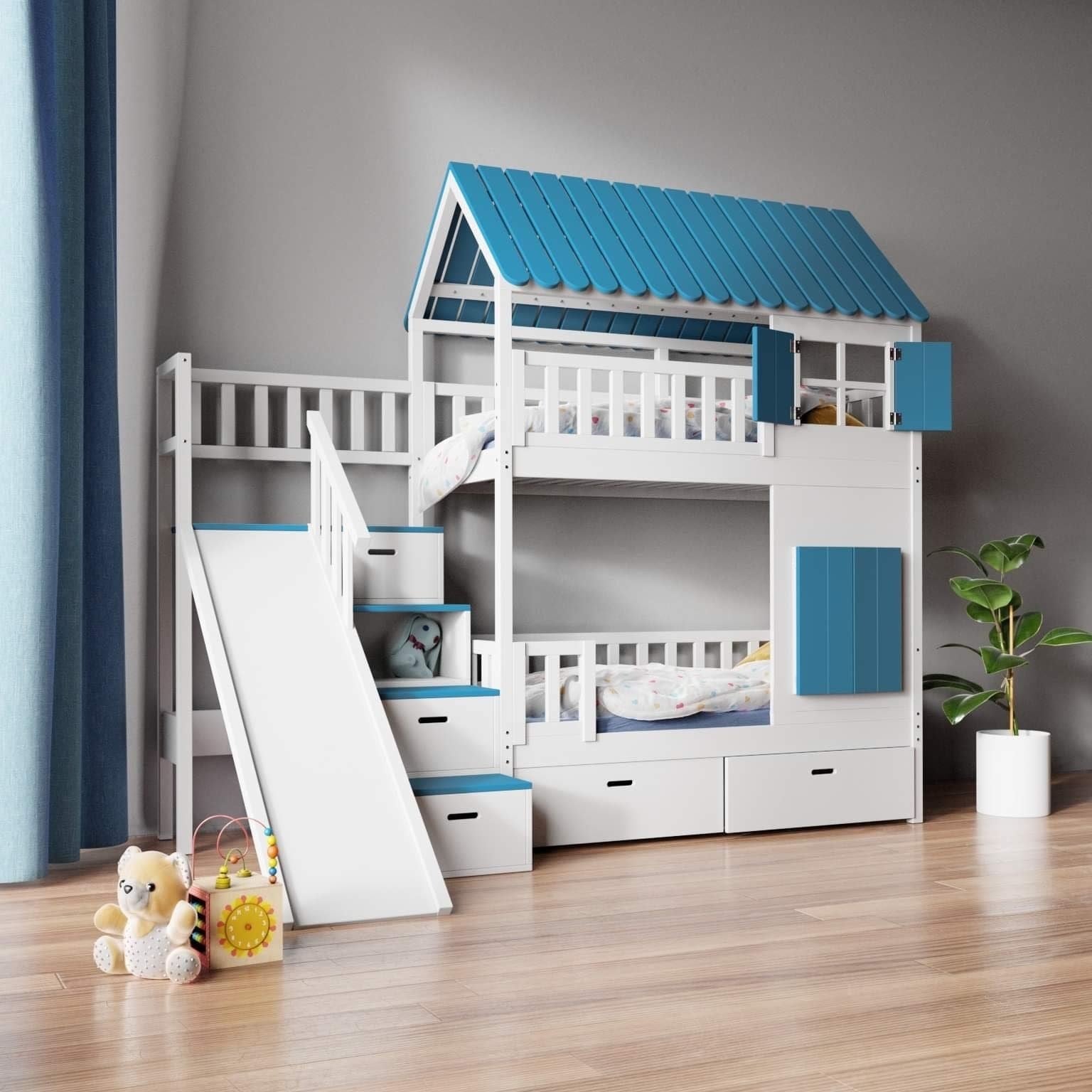 Treehouse bunk bed IZZY with slide and stairs