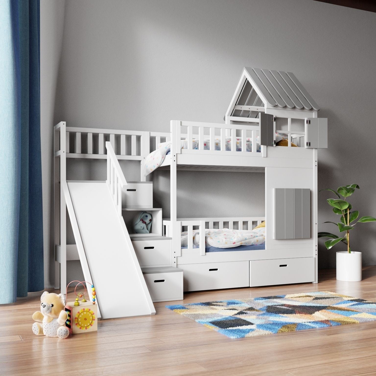 Treehouse bunk bed BENNY with slide and stairs