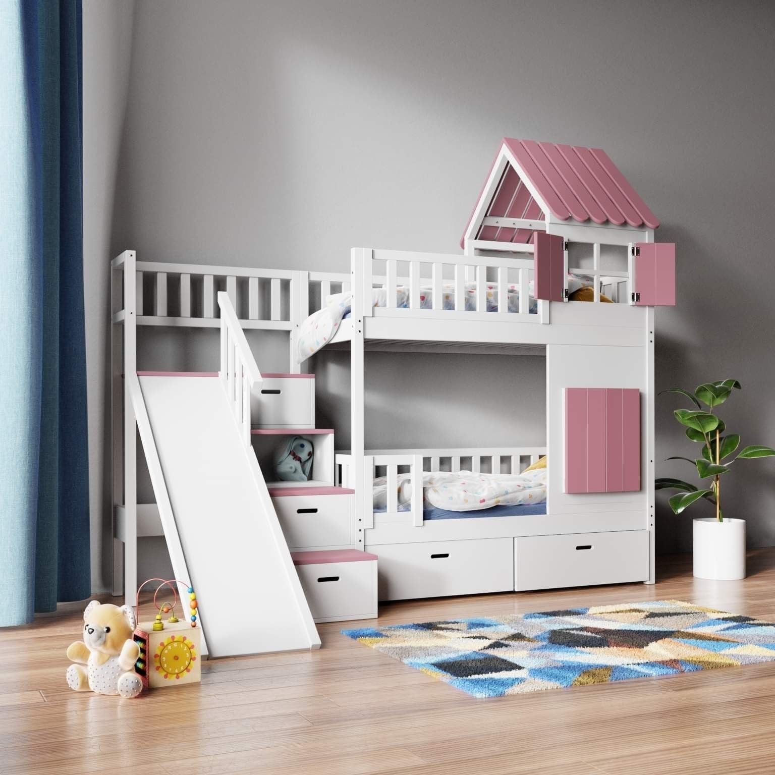 Treehouse bunk bed BENNY with slide and stairs Copy