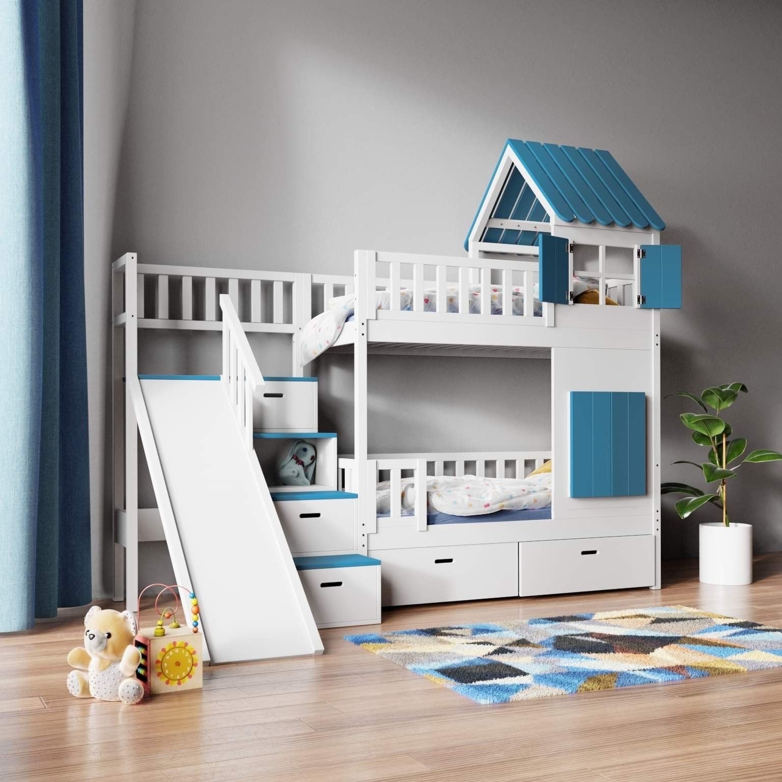 Treehouse bunk bed BENNY with slide and stairs