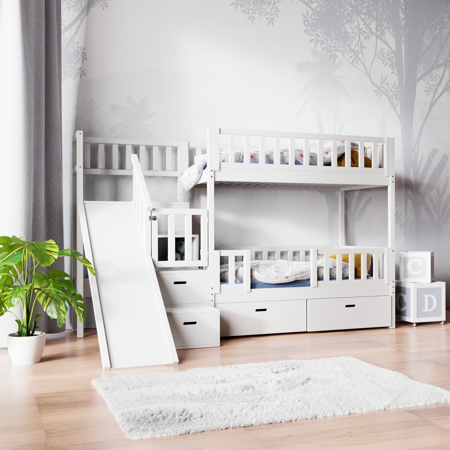 Hochbett ISABEL mit Rutsche und Treppe