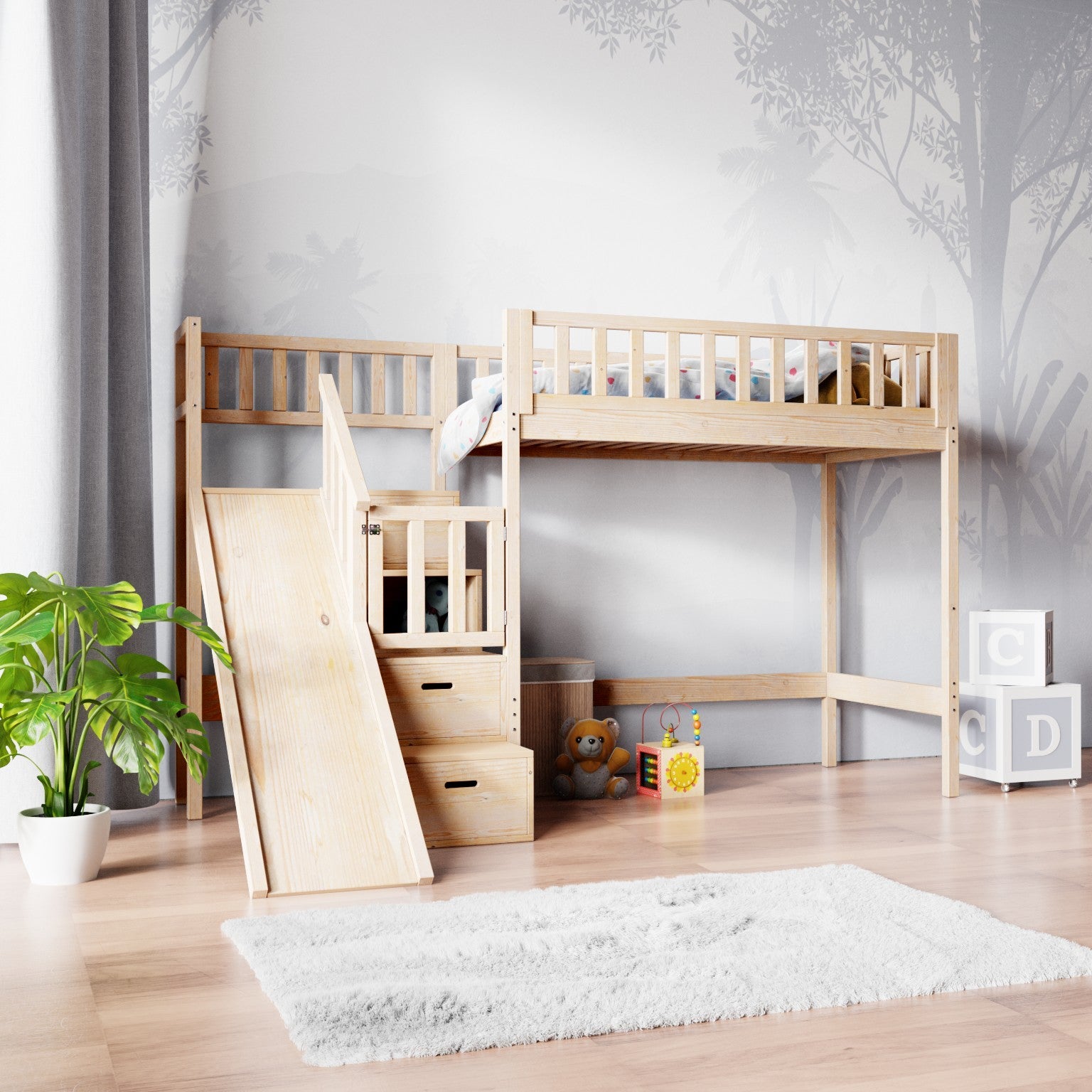 Loft bed LUCY with slide and stairs