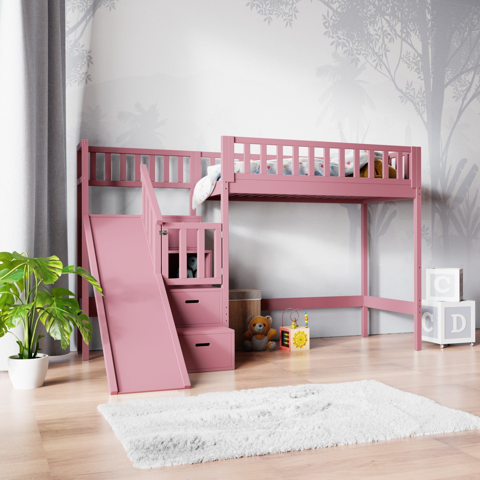 Loft bed LUCY with slide and stairs