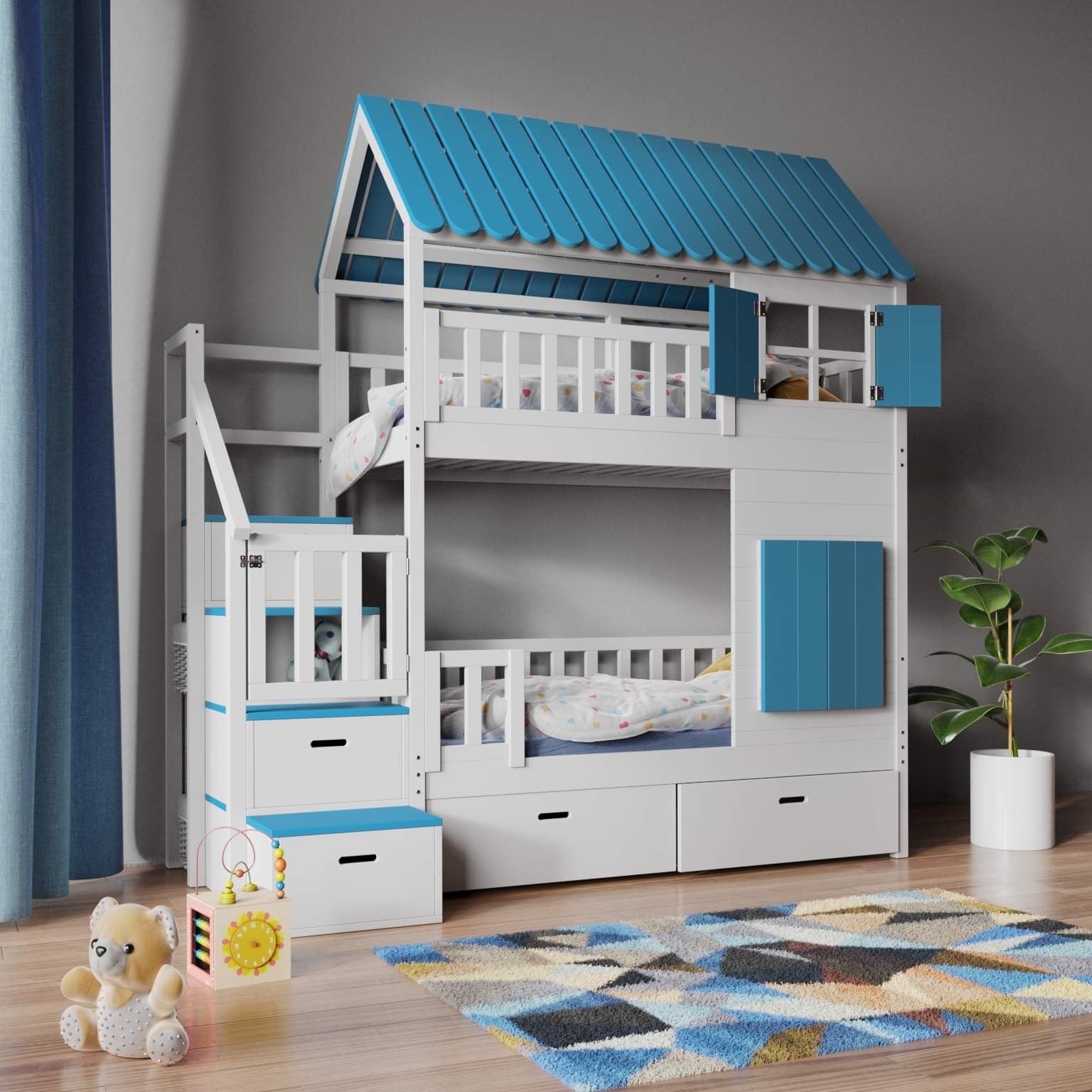 Treehouse bunk bed LOVIS with stairs