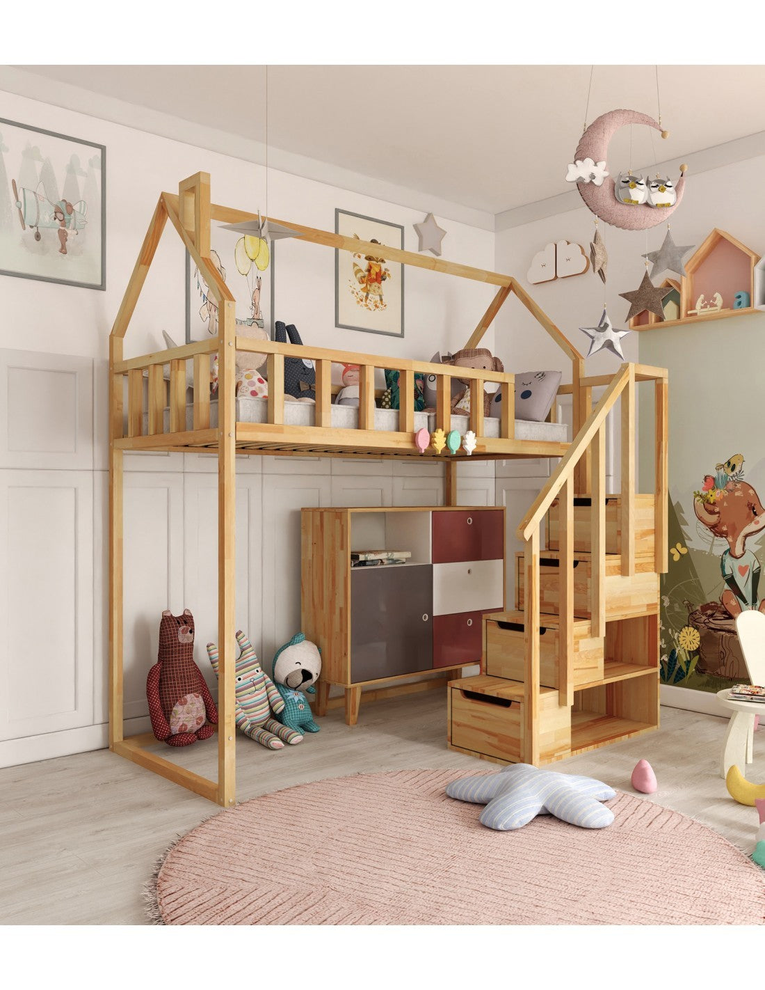 Arthur loftsäng med trappsteg - främre ingång