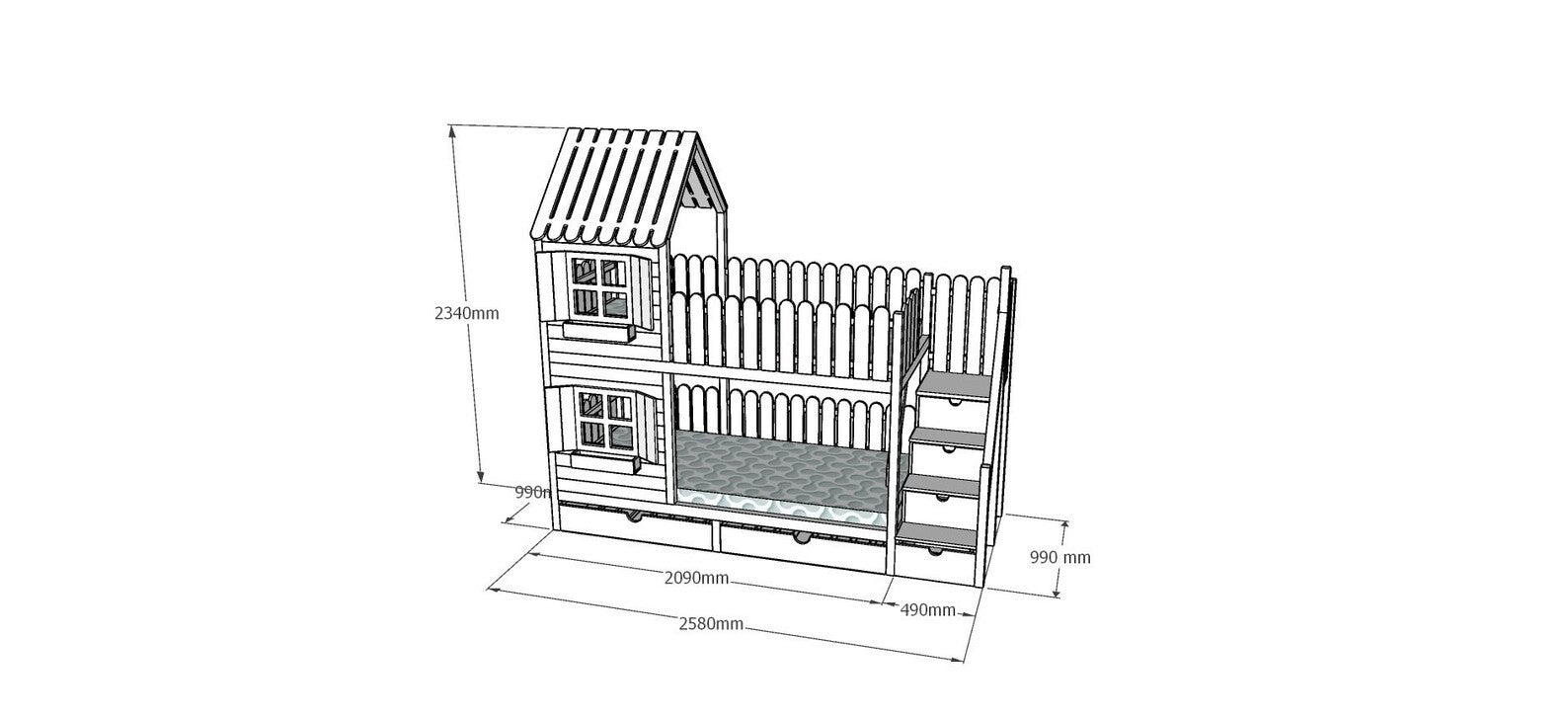 House Bed Tree house Bunk Bed Cottage with stairs JAMIE