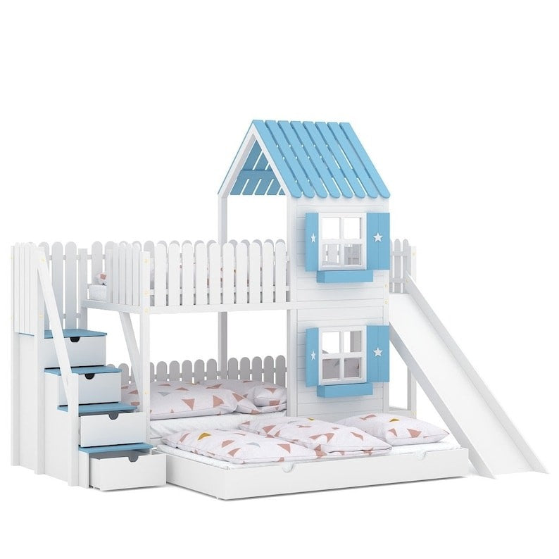 Hausbett Baumhaus Etagenbett mit Stufen und Rutsche JANNE