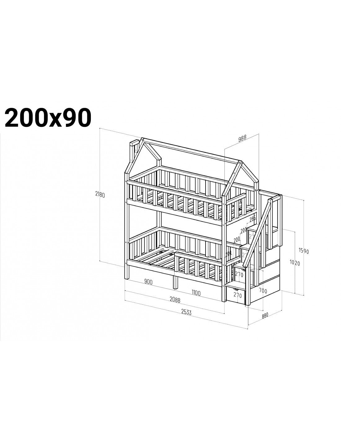 Arthur bunk bed with steps - side entrance