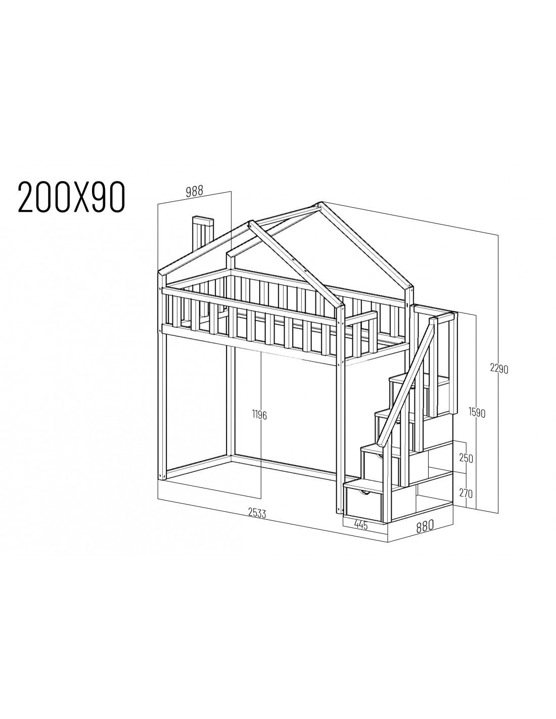 Starlight Loftbett mit Treppe - Seiteneingang