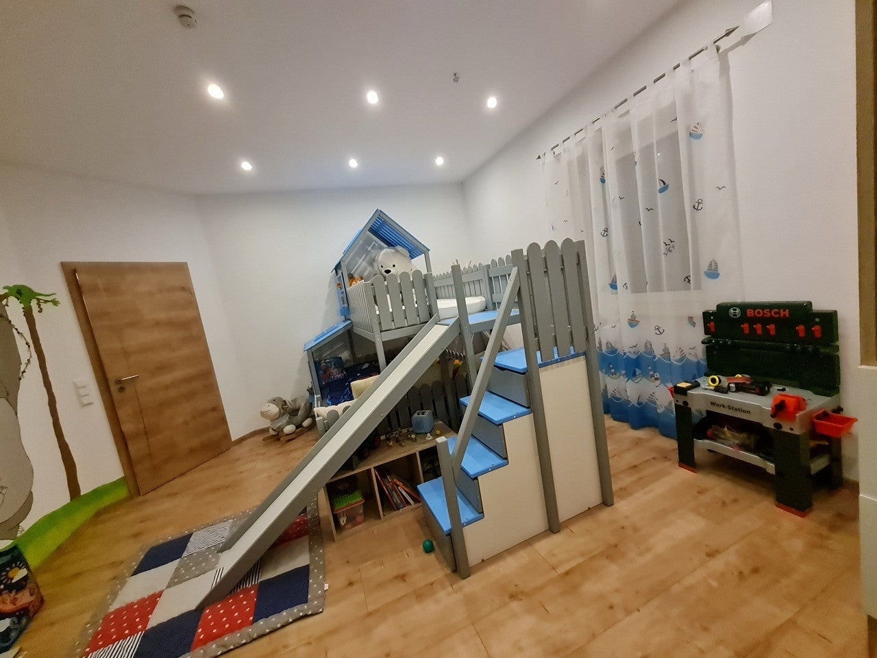 Hausbett Baumhaus Etagenbett mit Stufen und Rutsche JANNE