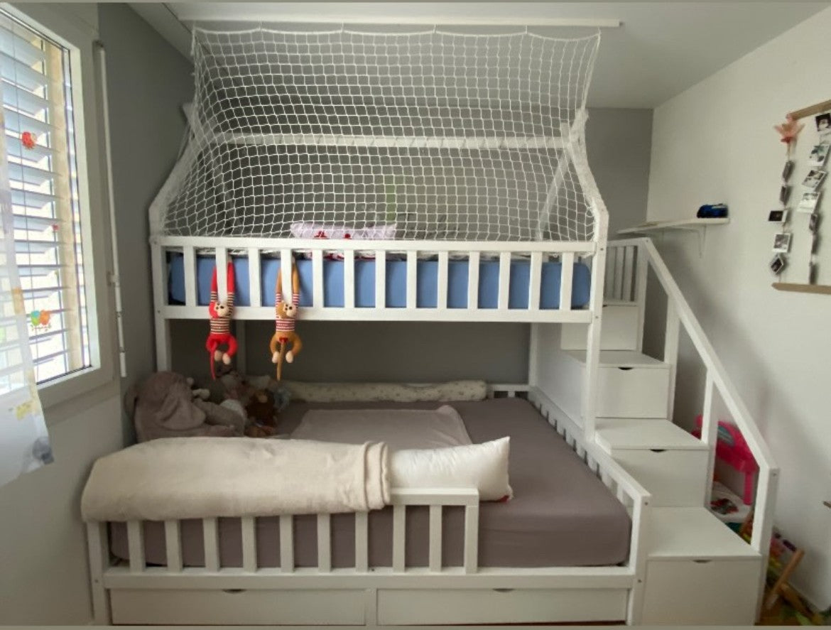 Lit tipi Cabane dans les arbres Lit superposé Cottage Lit familial avec escalier ANASTASIA