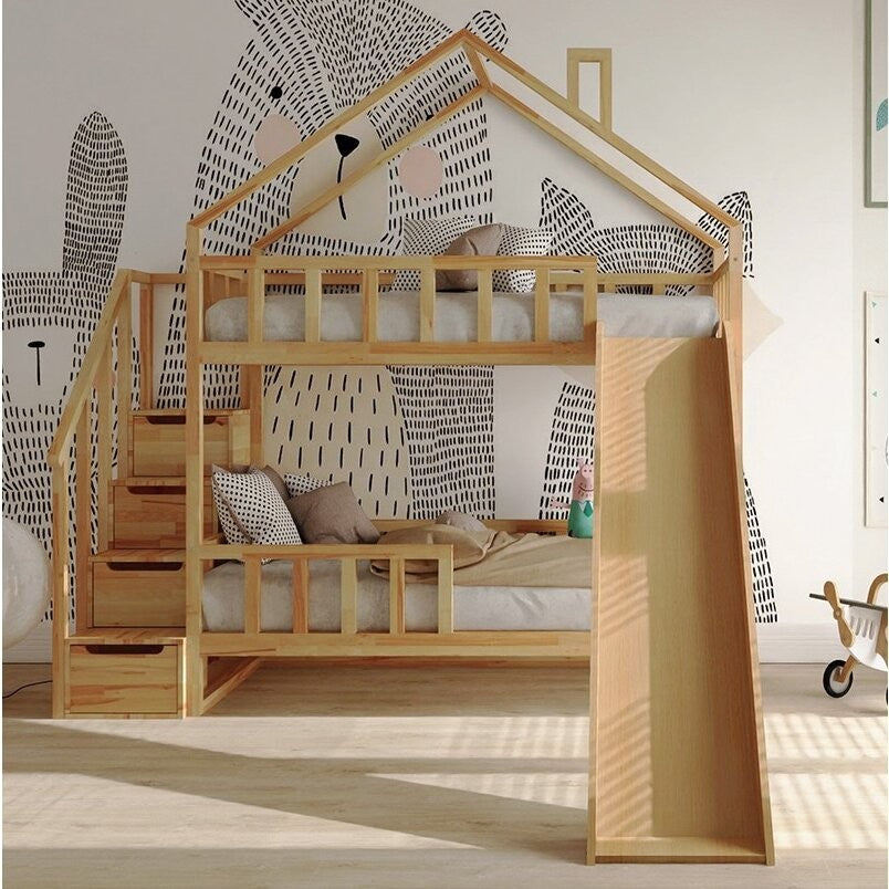 Starlight bunk bed with steps and slide- side entrance