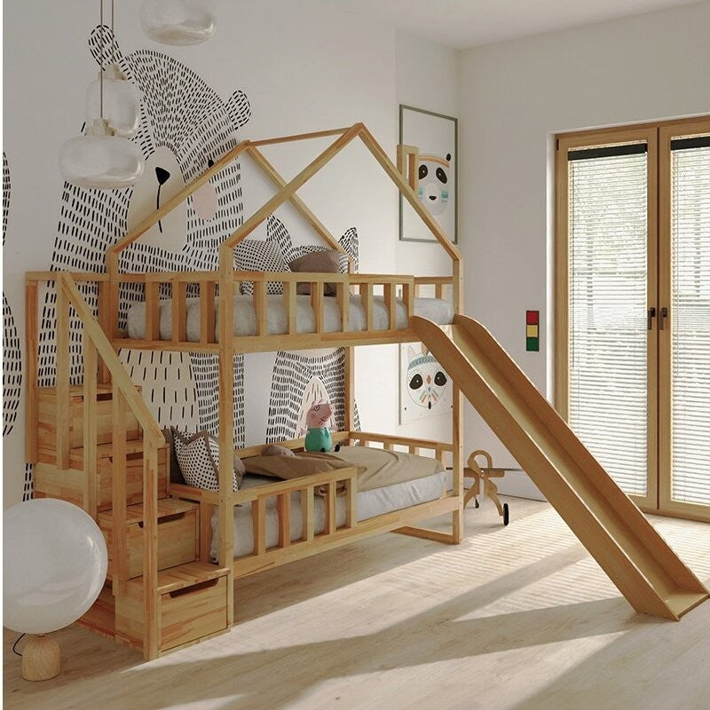 Starlight bunk bed with steps and slide- side entrance