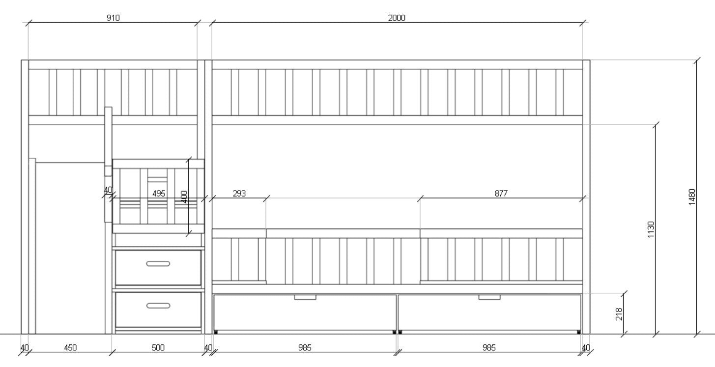 Loft bed LUCY with slide and stairs