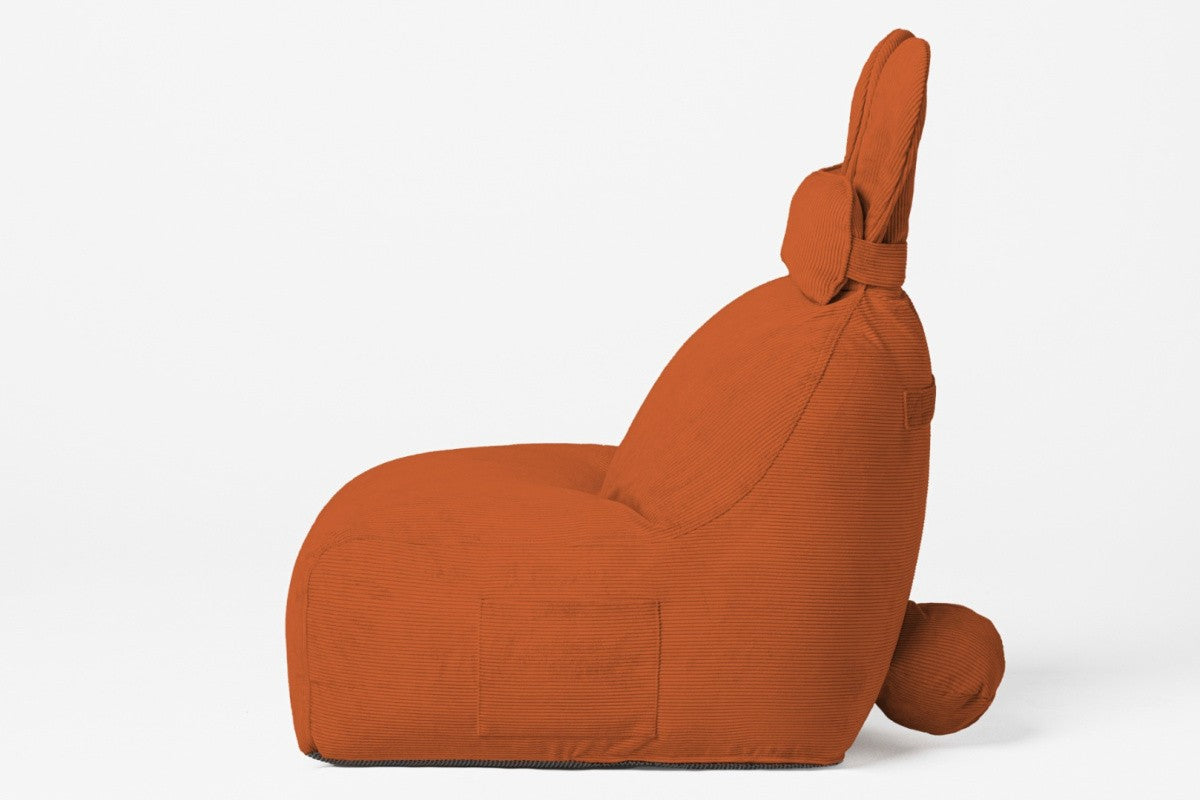 Designer sittpuff / sittsäck med ryggstöd FUNNY BUNNY - manchestertyg morot