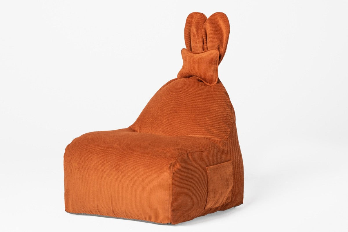 Designer sittpuff / sittsäck med ryggstöd FUNNY BUNNY - manchestertyg morot