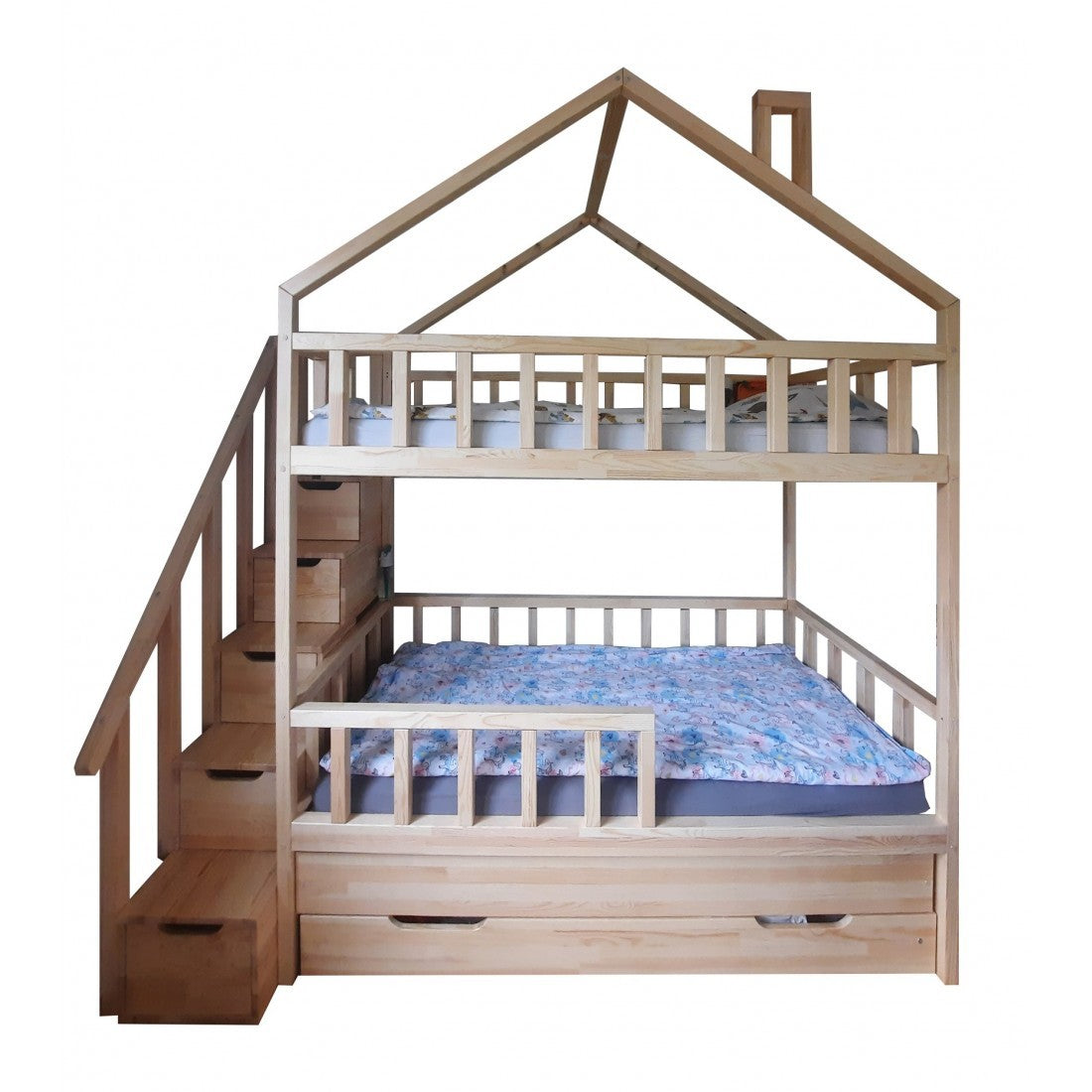 Starlight bunk bed for 3 kids with steps - side entrance