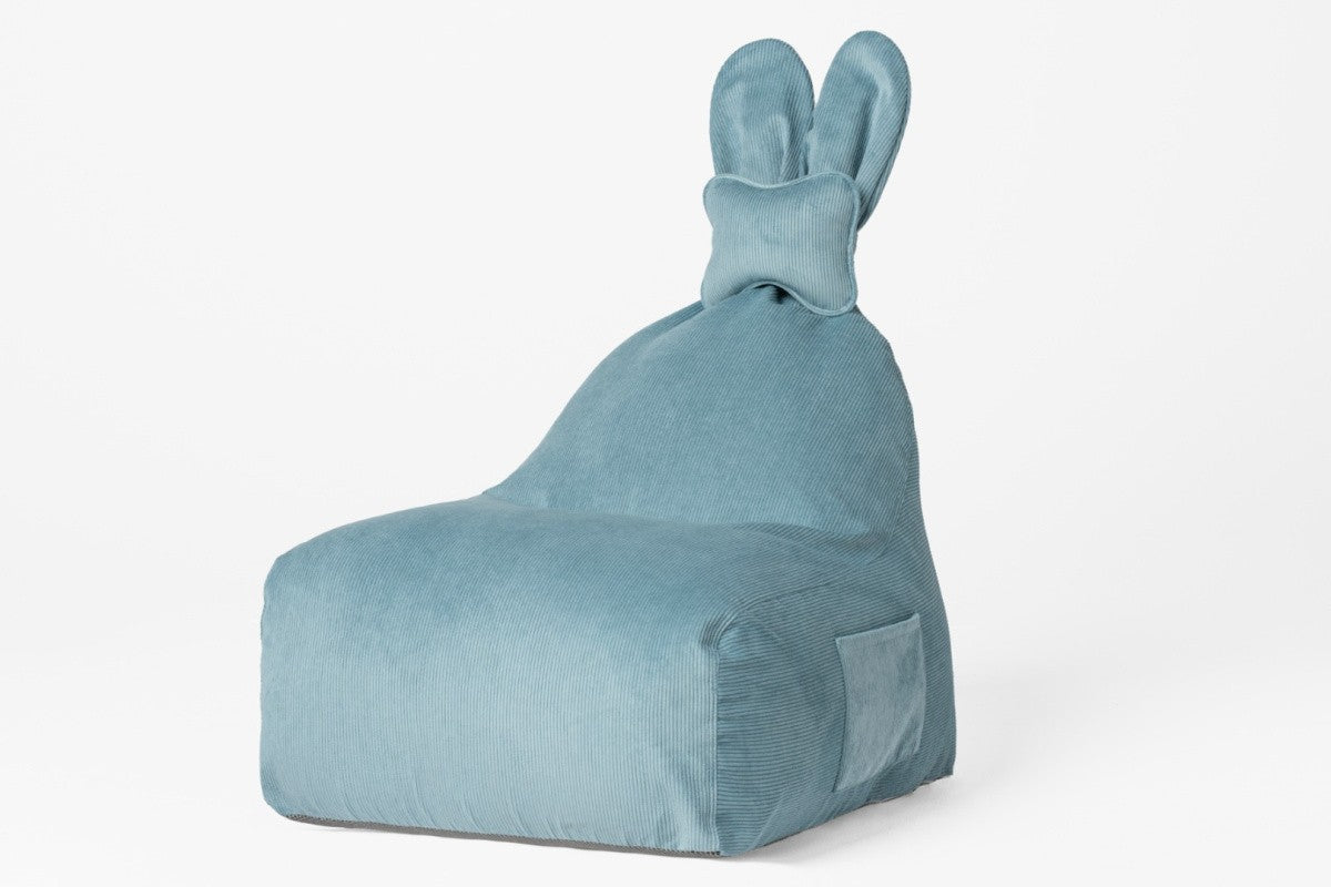 Designer Sitzsack / Sitzkissen mit Rückenlehne FUNNY BUNNY - Cord Blau