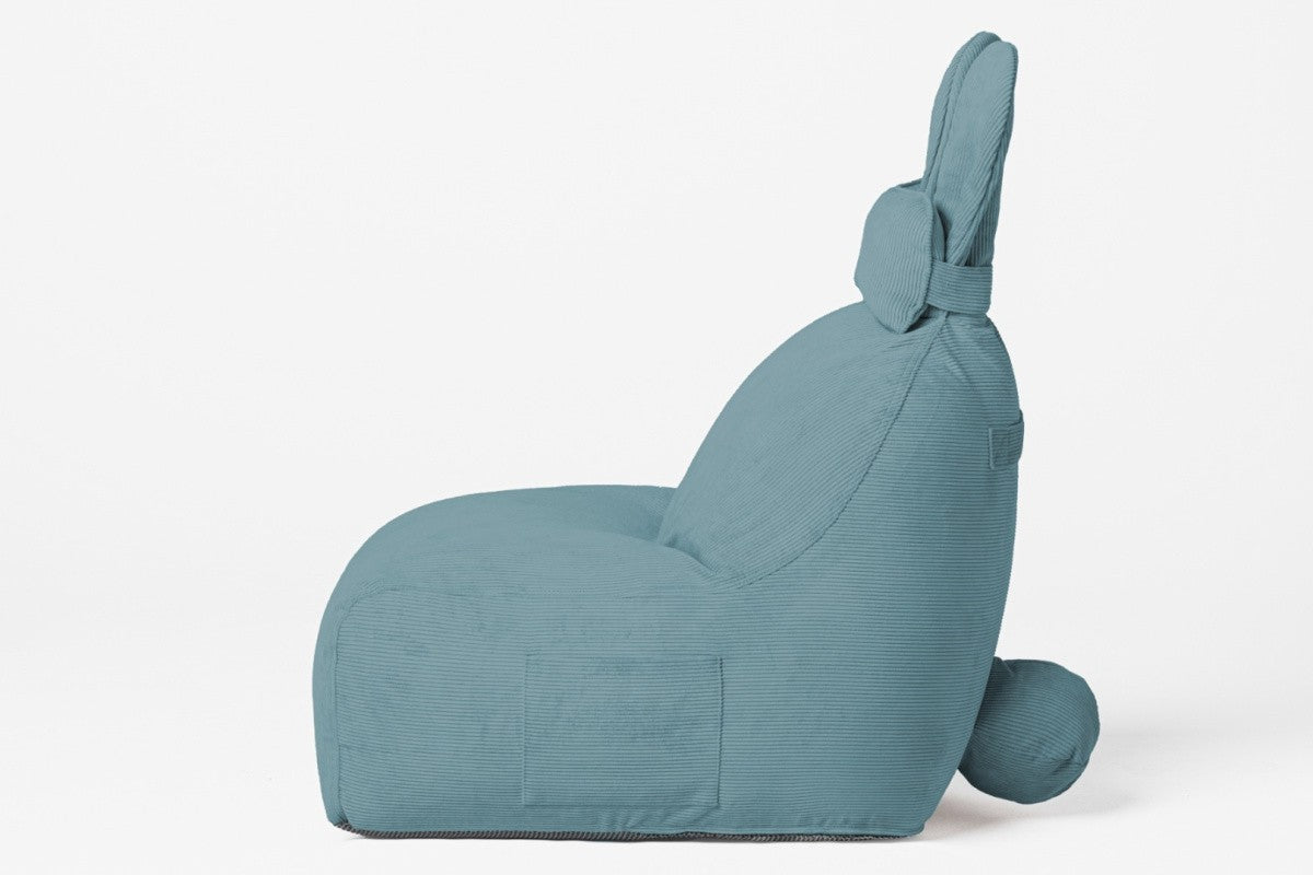 Designer sittpuff / sittsäck med ryggstöd FUNNY BUNNY - manchestertyg Blue