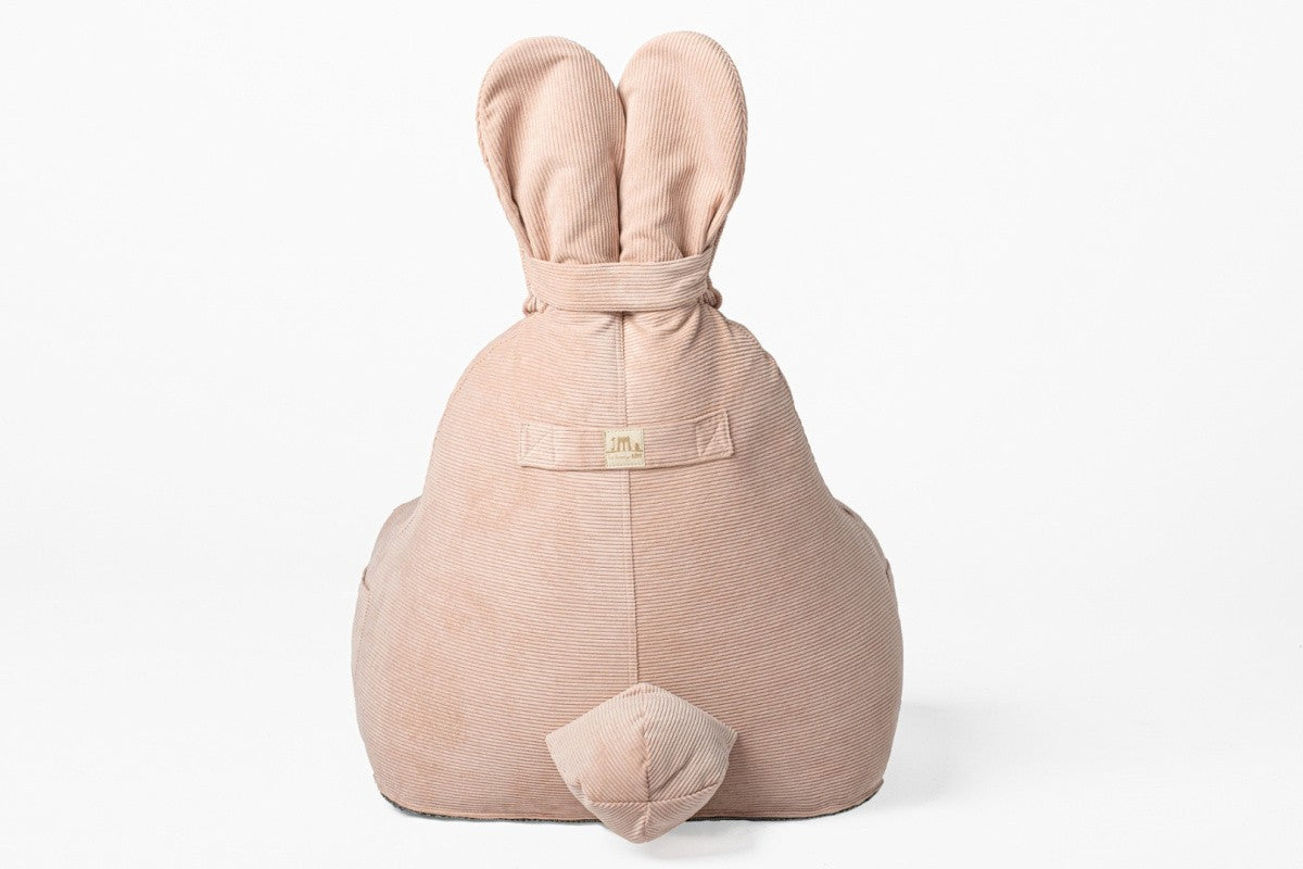 Designer sittpuff / sittsäck med ryggstöd FUNNY BUNNY - manchestertyg rosé