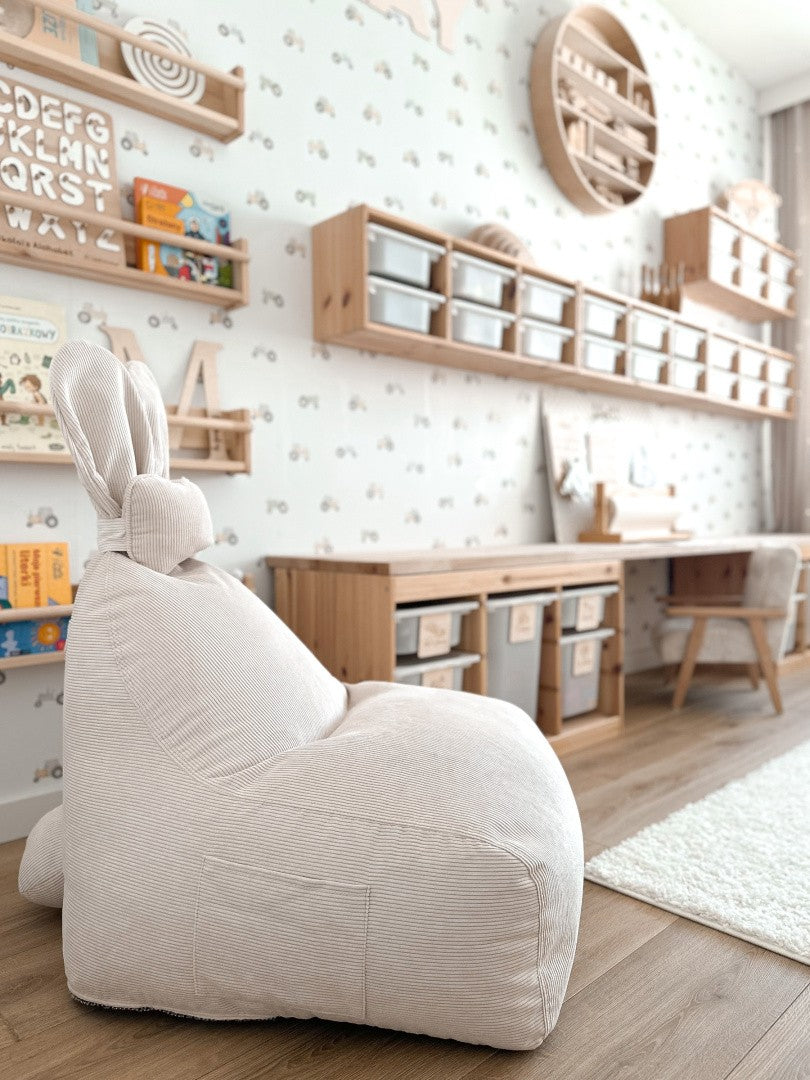 Designer Sitzsack / Sitzkissen mit Rückenlehne FUNNY BUNNY - Cord Beige