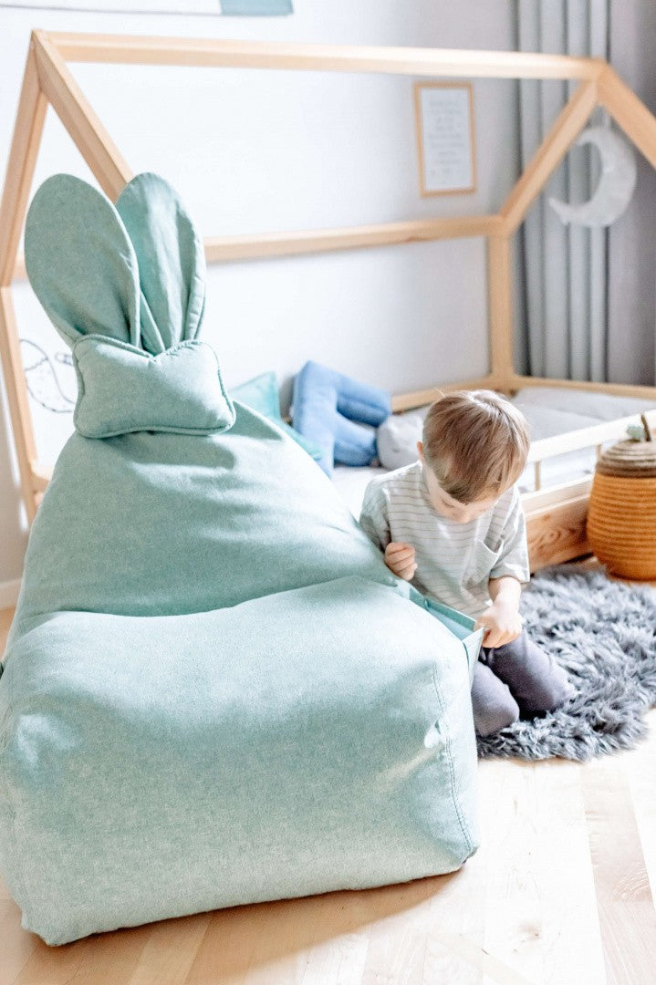 Designer beanbag / seat cushion with backrest FUNNY BUNNY - Green/Mint