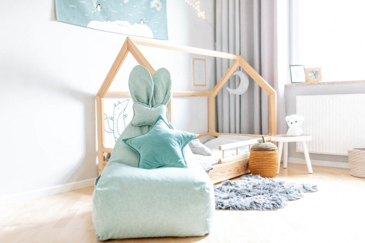 Designer sittpuff / sittsäck med ryggstöd FUNNY BUNNY - Green/Mint