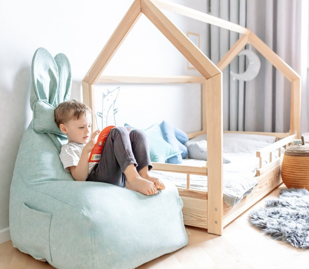 Pouf design / coussin de siège avec dossier FUNNY BUNNY - Vert/Menthe