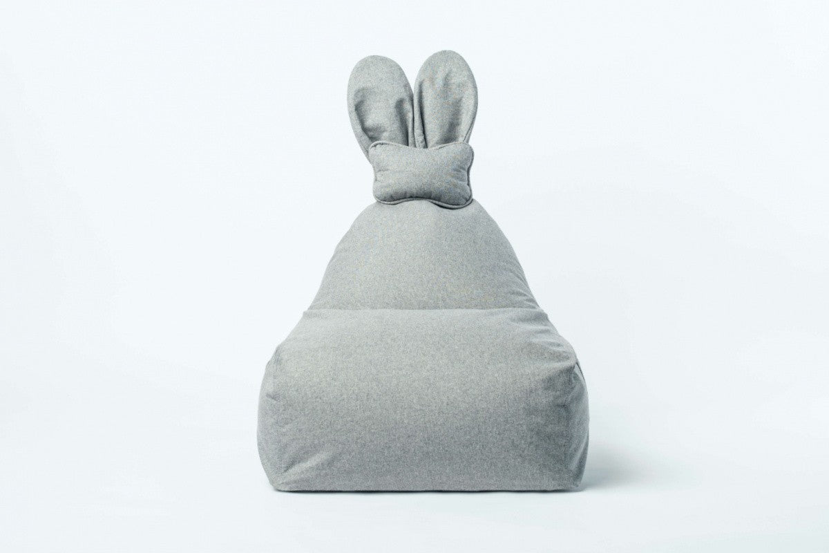Designer beanbag / seat cushion with backrest FUNNY BUNNY - Grey