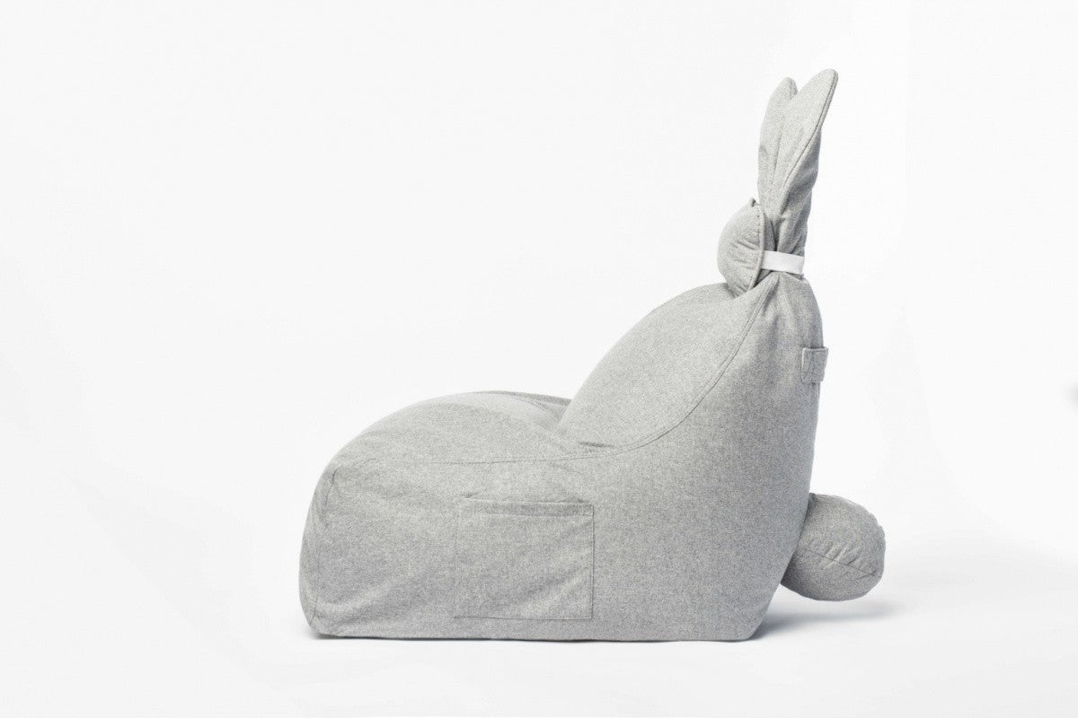 Designer beanbag / seat cushion with backrest FUNNY BUNNY - Grey