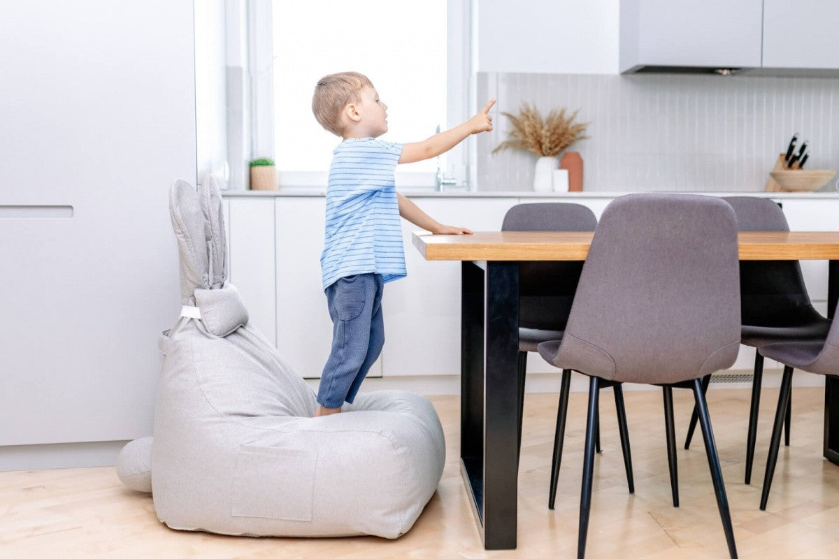 Designer beanbag / seat cushion with backrest FUNNY BUNNY - Grey