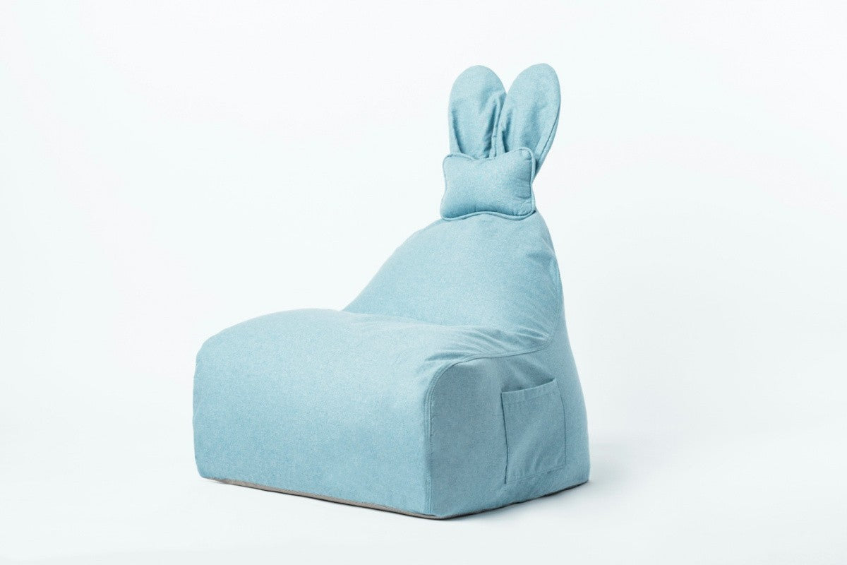 Designer Sitzsack / Sitzkissen mit Rückenlehne FUNNY BUNNY - Blau