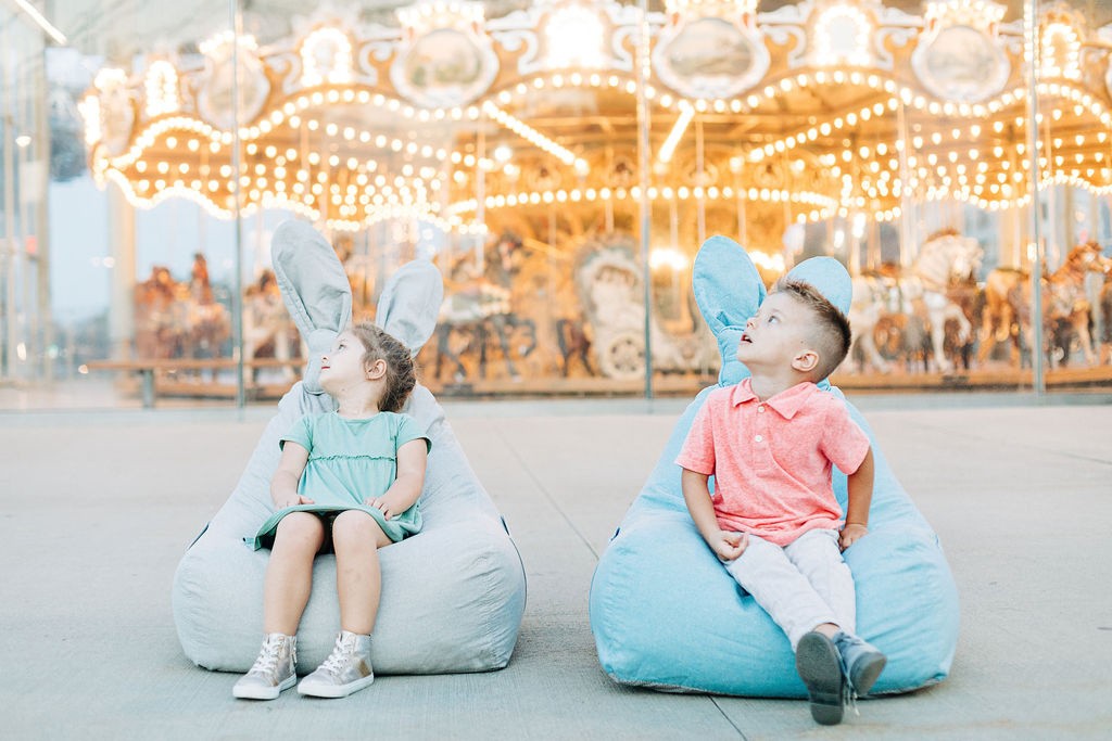 Pouf / coussin de siège design avec dossier FUNNY BUNNY - Bleu