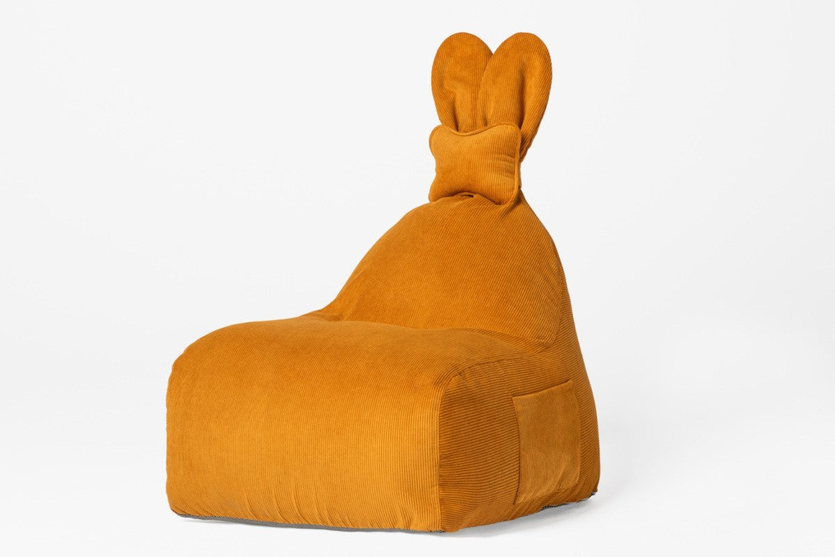 Designer Sitzsack / Sitzkissen mit Rückenlehne FUNNY BUNNY - Cord Senf