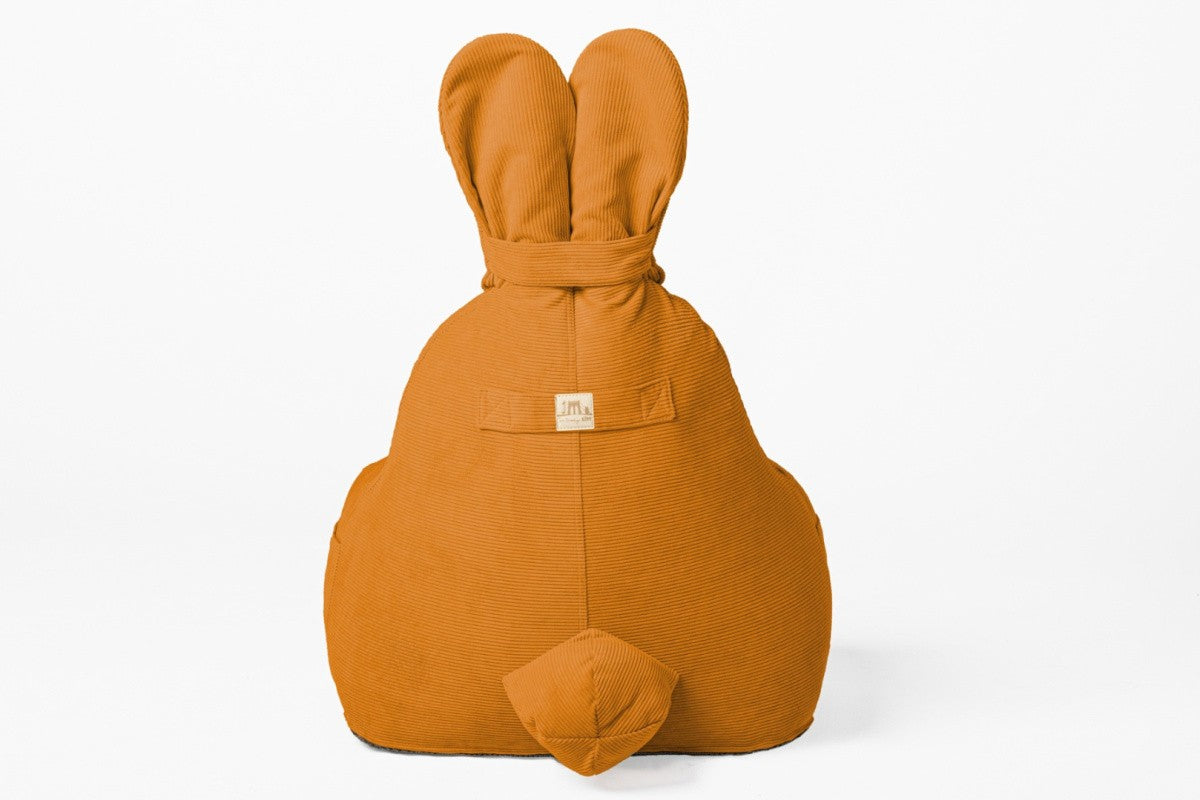 Designer sittpuff / sittsäck med ryggstöd FUNNY BUNNY - manchestertyg Senap