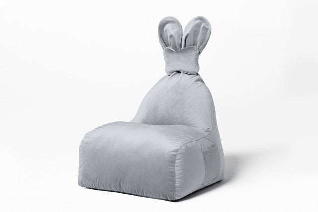 Designer Sitzsack / Sitzkissen mit Rückenlehne FUNNY BUNNY - Samt Hellgrau