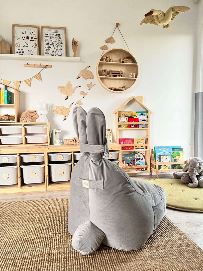 Designer Sitzsack / Sitzkissen mit Rückenlehne FUNNY BUNNY - Samt Hellgrau