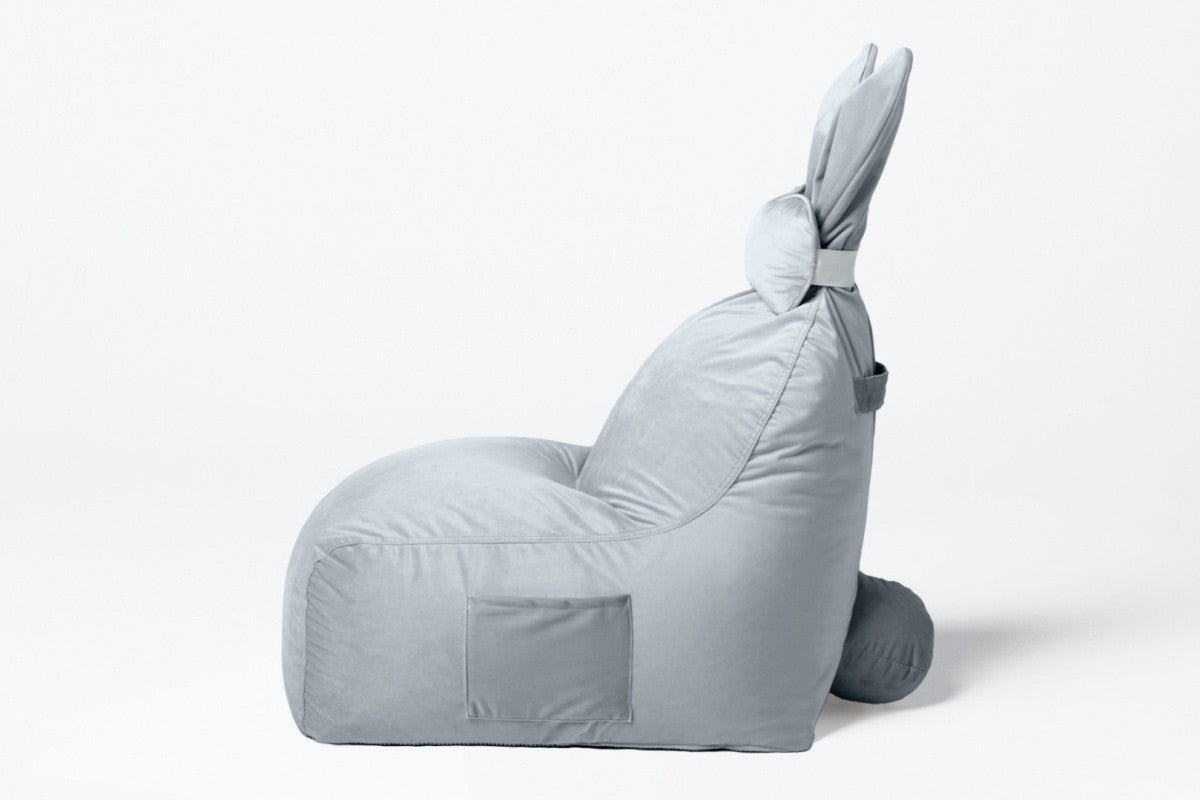 Designer sittpuff / sittsäck med ryggstöd FUNNY BUNNY - Sammet Light Grey