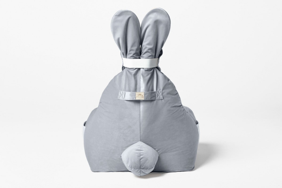 Designer sittpuff / sittsäck med ryggstöd FUNNY BUNNY - Sammet Light Grey