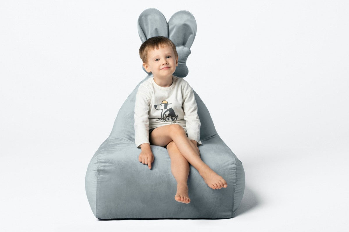 Designer sittpuff / sittsäck med ryggstöd FUNNY BUNNY - Sammet Light Grey