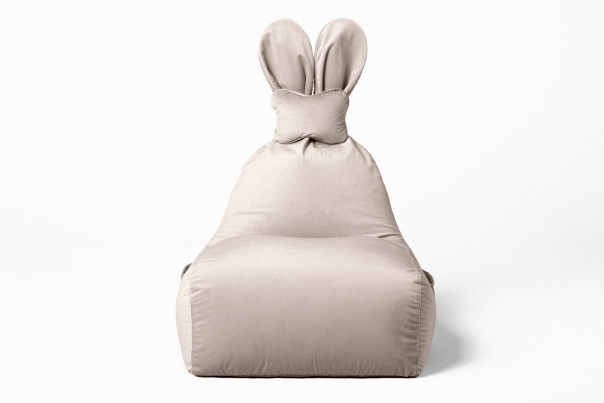 Designer sittpuff / sittsäck med ryggstöd FUNNY BUNNY - Sammet Beige